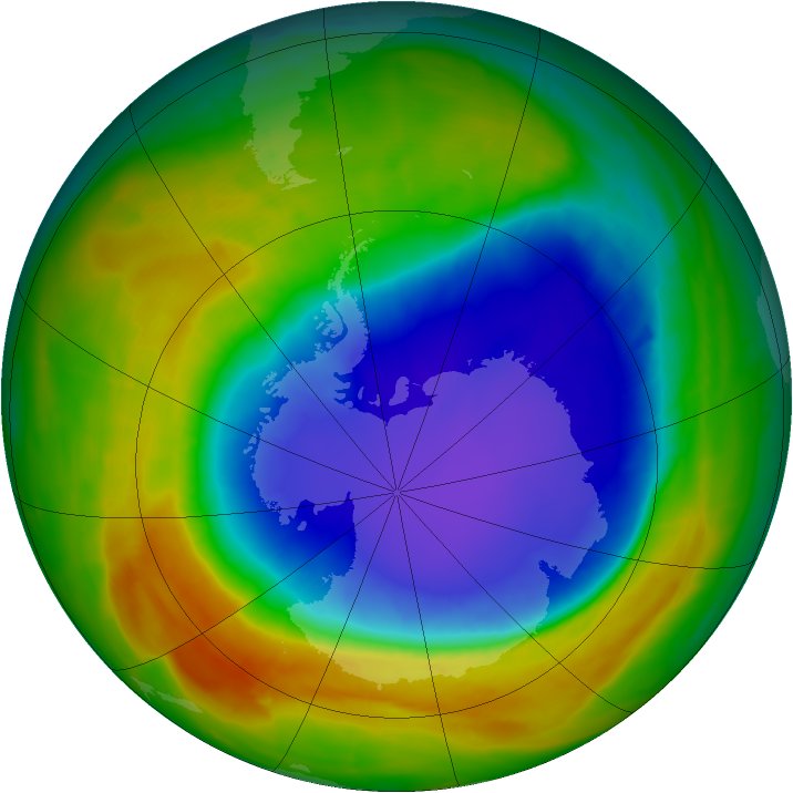 Antarctic ozone map for 20 October 2014